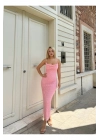 Askılı Dantelli Uzun Pembe Astarlı Elbise