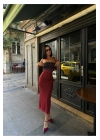 Kadın Renkli Straplez Vücuda Oturan Straplez Uzun Boy Tül Astarlı Elbise