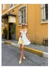 Kadın Lastikli Omzu Açık Göğüs Detaylı Fermuarlı Mini Boy Beyaz Elbise