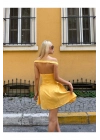 Kadın Lastikli Omzu Açık Göğüs Detaylı Fermuarlı Mini Boy Sarı Elbise