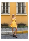 Kadın Lastikli Omzu Açık Göğüs Detaylı Fermuarlı Mini Boy Sarı Elbise