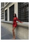 Kadın Göğüs Dekolteli Tek Kol Payetli Kırmızı Mini Boy Elbise