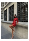 Kadın Göğüs Dekolteli Tek Kol Payetli Kırmızı Mini Boy Elbise