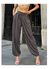 Kadın Beli Lastikli Pileli Modal Kumaş Paça Detaylı Ön Cepli Antrasit Balloon Şalvar Pantolon