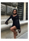 Kadın Fırfır Detaylı İspanyol Kol Göğüs Dekolteli Premium Mini Boy Siyah Elbise