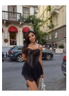 Kadın Premium Dantel Detaylı Askılı Biyeli Şortlu Siyah Mini Boy Elbise