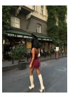 Kadın Premium Dantel Detaylı Askılı Biyeli Şortlu Bordo Mini Boy Elbise