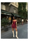 Kadın Premium Dantel Detaylı Askılı Biyeli Şortlu Bordo Mini Boy Elbise