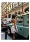 Kadın Premium Dantel Detaylı Askılı Biyeli Şortlu Beyaz Mini Boy Elbise