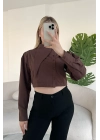 Asimetrik Yaka Poplin Kahverengi Gömlek