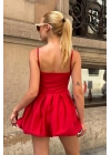 Askılı Şortlu Balon Etekli Kırmızı Elbise