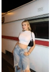 Bisiklet Yaka Kısa Kollu Beyaz Crop Triko Kazak