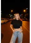 Bisiklet Yaka Kısa Kollu Siyah Crop Triko Kazak
