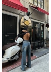 Dikiş Detaylı Baggy Mavi Kot Pantolon