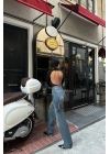 Dikiş Detaylı Baggy Mavi Kot Pantolon