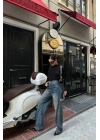 Dikiş Detaylı Baggy Mavi Kot Pantolon
