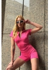 Fermuar Detaylı Pembe Body Tulum