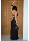 Flok Baskılı Midi Boy Saten Siyah Etek