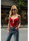 Gloplu Yan Bağcıklı Kırmızı Crop