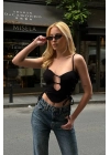 Gloplu Yan Bağcıklı Siyah Crop