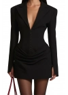 Kadın Ceket Tasarım Premium Kapama Detaylı Siyah Mini Elbise