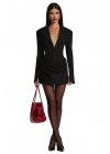 Kadın Ceket Tasarım Premium Kapama Detaylı Siyah Mini Elbise