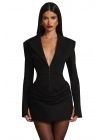 Kadın Ceket Tasarım Premium Kapama Detaylı Siyah Mini Elbise