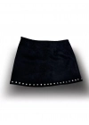 Kuşgözlü Detaylı Siyah Süet Mini Etek