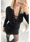 Kuşgözü Detaylı Büzgülü Premium Mini Boy Siyah Tasarım Elbise