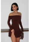 Madonna Yaka Sandy Acı Kahverengi Mini Elbise