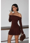 Madonna Yaka Sandy Acı Kahverengi Mini Elbise