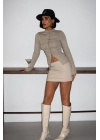 Şık Kemer Detaylı Basic Mini Şortlu Bej Etek