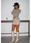 Şık Kemer Detaylı Basic Mini Şortlu Bej Etek