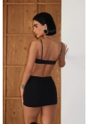 Şık Kemer Detaylı Basic Mini Şortlu Siyah Etek