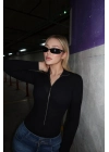 Siyah Uzun Kollu Fermuarlı Bodysuit