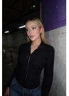 Siyah Uzun Kollu Fermuarlı Bodysuit