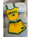 BRASİL ŞORTLU CROP TAKIM - SARI