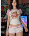 Flora Pembe Şort T-shirt Takım