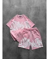 GRAFİTİ KABARTMA OVERSİZE ŞORTLU TAKIM- PEMBE