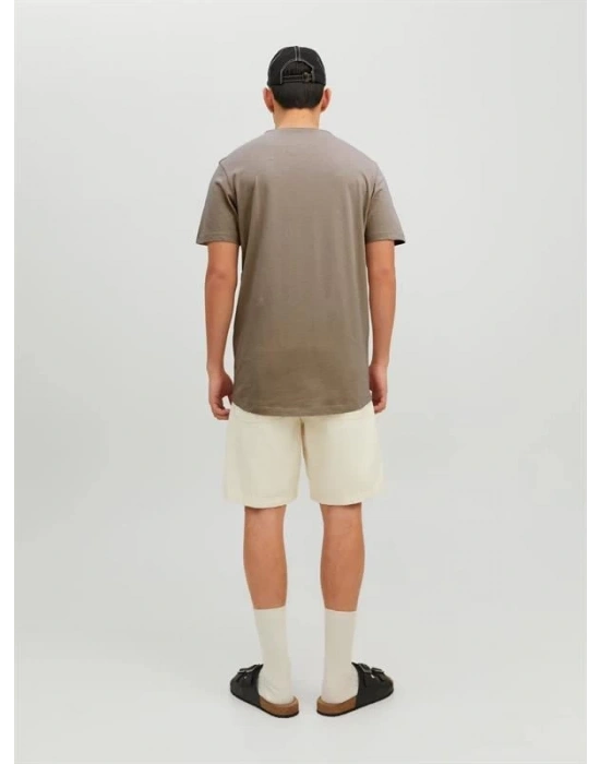 12182498 Yırtık Yaka  Oval Kesim Erkek Tshirt Bej