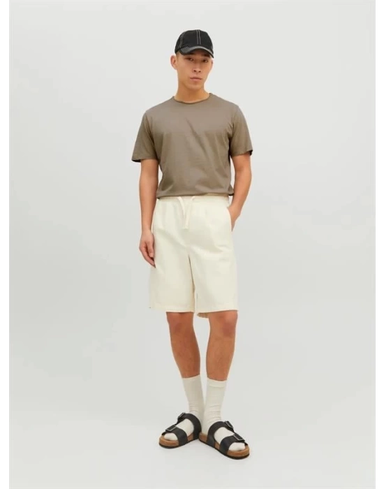 12182498 Yırtık Yaka  Oval Kesim Erkek Tshirt Bej
