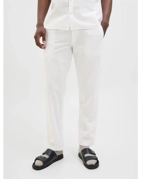 12248606 Relaxed Fıt Beli Lastikli Keten Jogger Erkek Pantolon Beyaz