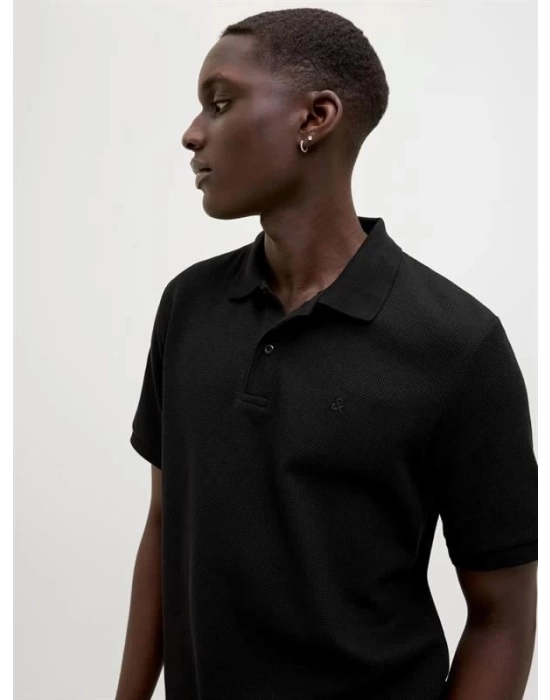 12268130 Likralı Polo Yaka Erkek Tshirt Siyah