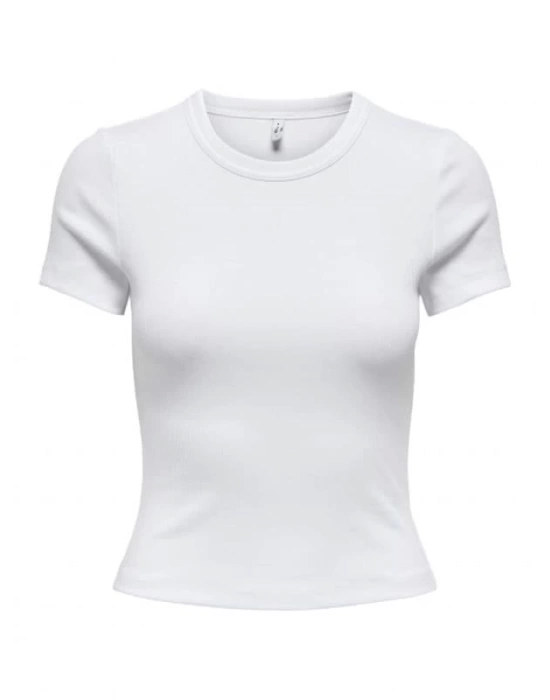 15339774 Likralı Fitilli Slim Fit Kadın T-Shirt Beyaz