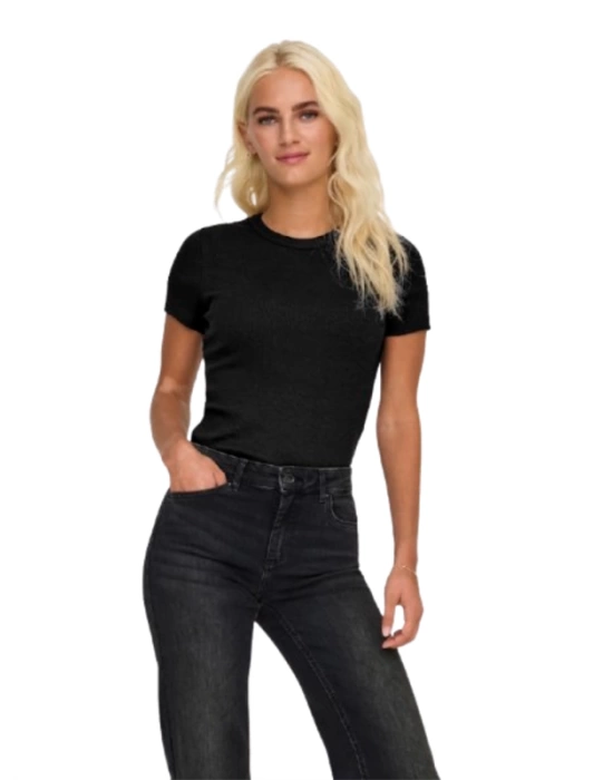 15339774 Likralı Fitilli Slim Fit Kadın T-Shirt Siyah