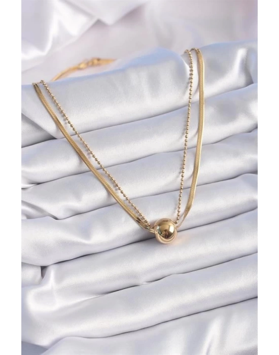 316L Çelik Gold 2li İtalyan Zincir Model Top Model Kadın Kolye
