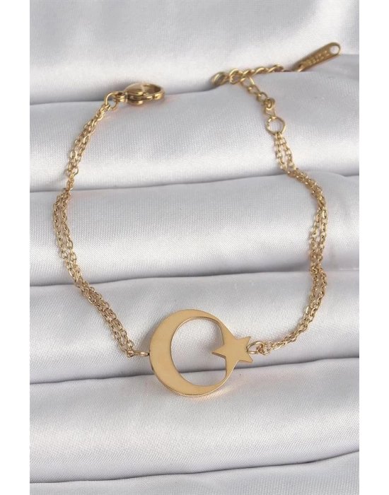 316L Çelik Gold Renk Ay Yıldız Model Kadın Bileklik