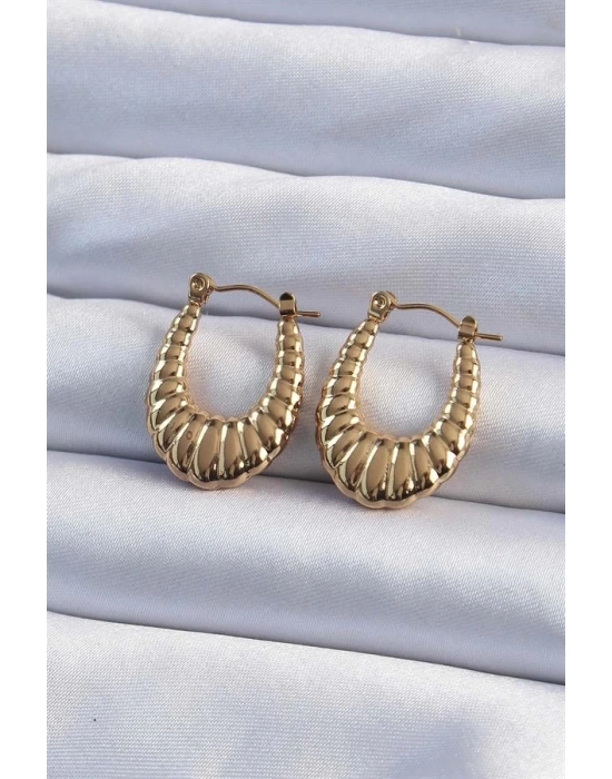 316L Çelik Gold Renk Bombeli Baklava Kesim Kadın Küpe