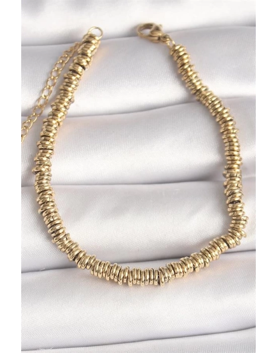316L Çelik Gold Renk Çoklu Minimal Halka Model Kadın Bileklik