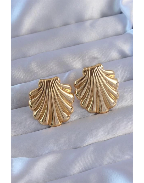 316L Çelik Gold Renk İstiridye Model Küpe